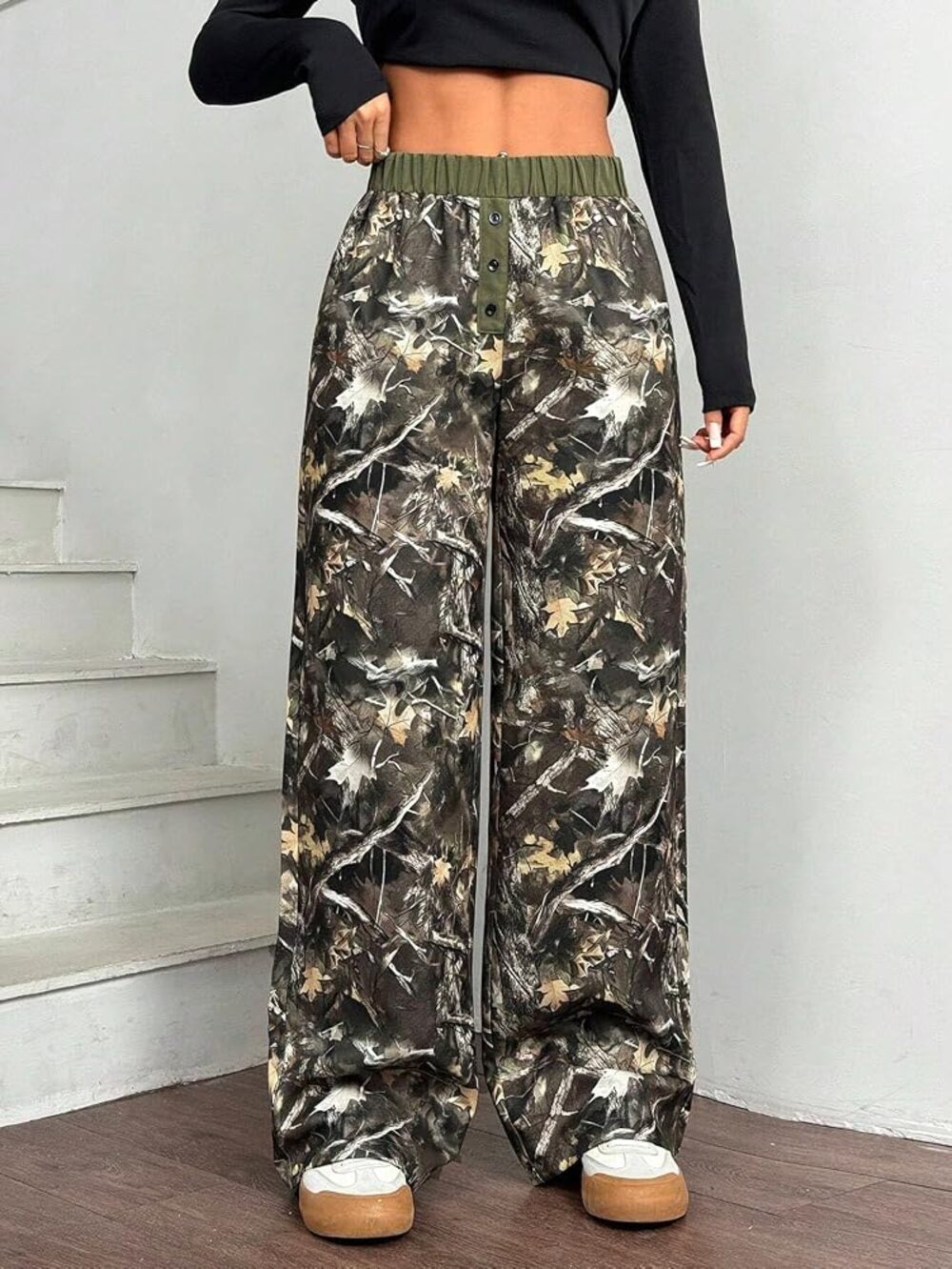 NWT ZAFUL Camo Wide Leg Baggy Lounge Pants Y2K Grunge Gorpcore L